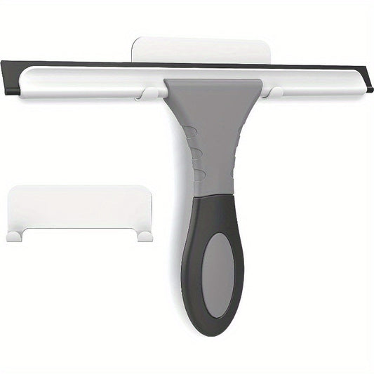 AllPurpose Silicone Shower Squeegee for Glass Window Door Mirror Car Windshield Tile Wall Portable Cleaner Tools Includes One Hook One Adhesive 10 Inches Gray