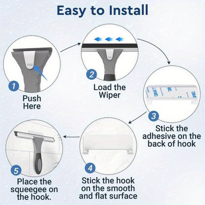 AllPurpose Silicone Shower Squeegee for Glass Window Door Mirror Car Windshield Tile Wall Portable Cleaner Tools Includes One Hook One Adhesive 10 Inches Gray