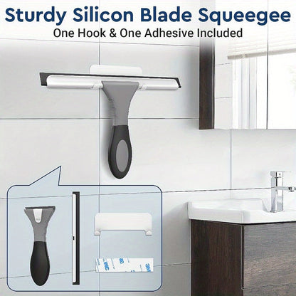 AllPurpose Silicone Shower Squeegee for Glass Window Door Mirror Car Windshield Tile Wall Portable Cleaner Tools Includes One Hook One Adhesive 10 Inches Gray