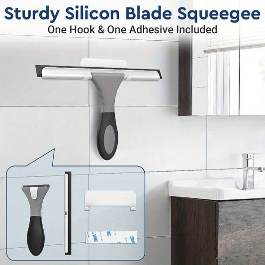 AllPurpose Silicone Shower Squeegee for Glass Window Door Mirror Car Windshield Tile Wall Portable Cleaner Tools Includes One Hook One Adhesive 10 Inches Gray