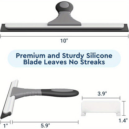 AllPurpose Silicone Shower Squeegee for Glass Window Door Mirror Car Windshield Tile Wall Portable Cleaner Tools Includes One Hook One Adhesive 10 Inches Gray